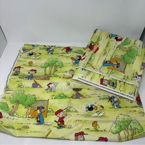 PEANUTS 2 Fabric Pieces Yellow Green Baseball Game Concord Fabrics 2000 45”x110”